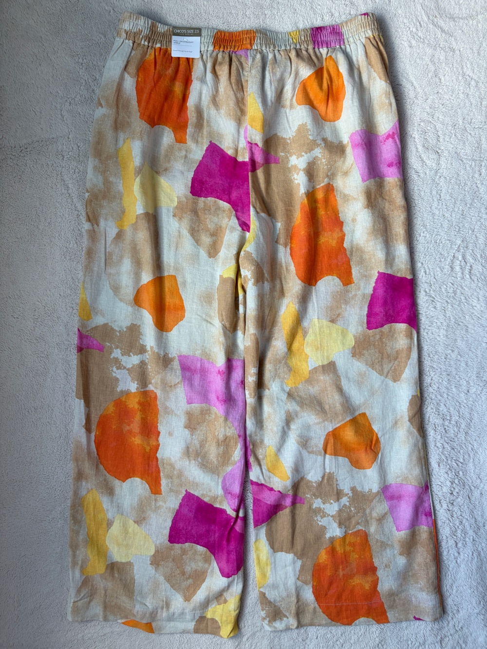 NWT Chico’s Wide-Leg Linen Blend Pants in Pink & Yellow Abstract Print Size 2.5 - Picture 2 of 8